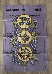 Cooking with wine. Vintage tea towel. - Picture 1 of 3