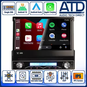 Carplay Einzeln din Radio Android 12 Auto Navi DVD CD GPS Ausklappbarer 7 " BT - Bild 1 von 24