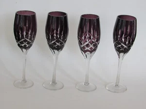 Set of 4 Cut to Clear Purple Amythest Crystal Tall Wine Glasses - Picture 1 of 9