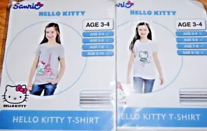 2 x Girls HELLO KITTY T-shirts Tops PARIS & HEARTS Cotton Soft Age 3-4 years NEW - Picture 1 of 5