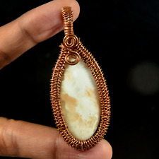 Natural Scolecite Cabochon Copper Wire Wrap Crescent Star Pendant Necklace