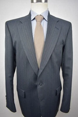 Traje de dos piezas Palm Beach 1976-1994 gris oscuro a rayas lana dos botones talla: 43L Foto 1 de 4