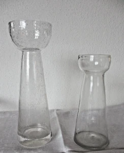 2 schöne Hyazinthengläser, alt, mundgeblasen Klar, Höhe 25,5 Luftblasen, 19,5 cm - Bild 1 von 9