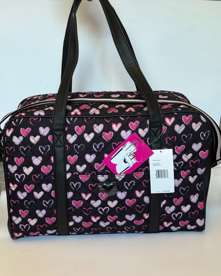 Новый с Ярлыками Betsey Johnson черный выстеганный Weekender спортивная сумка розовый сердце печати LBKRUSH - Изображение 1 из 1