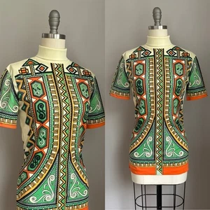 Mod Vintage 1960’s Op Art Tassel Print Miss Holly Top Shirt Size XS - Picture 1 of 9