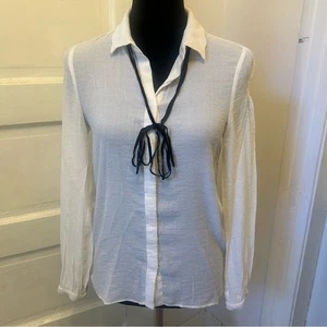 Maje Damen Bluse Samt Krawatte Creme Coquette Girl Paris Romantik Büro - Bild 1 von 12