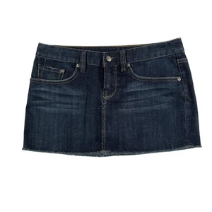 X2 minigonna denim donna 4 blu vita bassa Y2k taglio grezzo orlo ricamato tasche - Foto 1 di 13