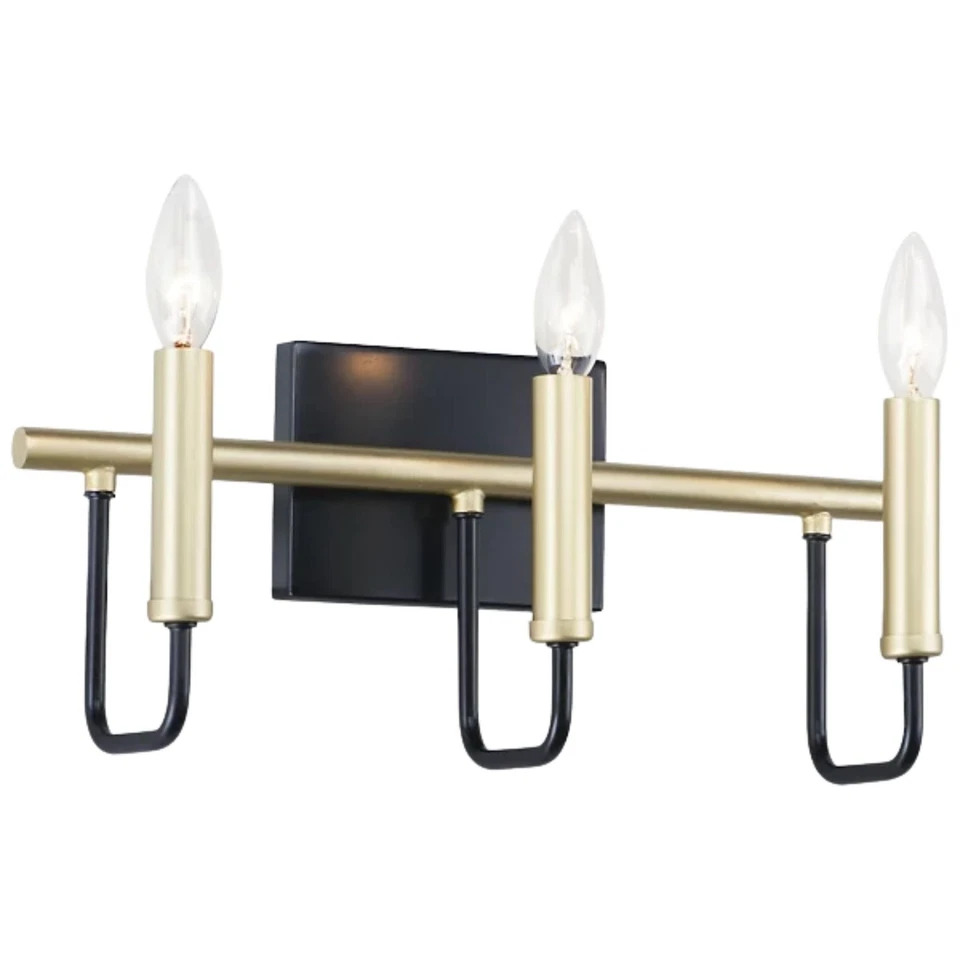 Luz de tocador Sullivan de 3 luces anchas negra/dorada de Maxim Lighting Foto 1 de 4