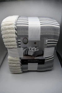 UGG Devon Sherpa 3-Piece Full/Queen Reversible Quilt Set in Navy Stripe - Picture 1 of 6