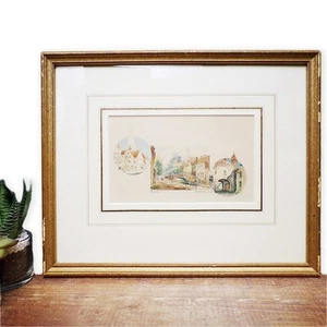 Original Watercolour Painting Bruges Cityscape Framed Signed Small Art Deco - Picture 1 of 11