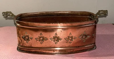 VINTAGE KUPFER PFLANZTROG WANNE mit MESSINGGRIFFEN 31cm x 11cm x 12cm - Bild 1 von 4