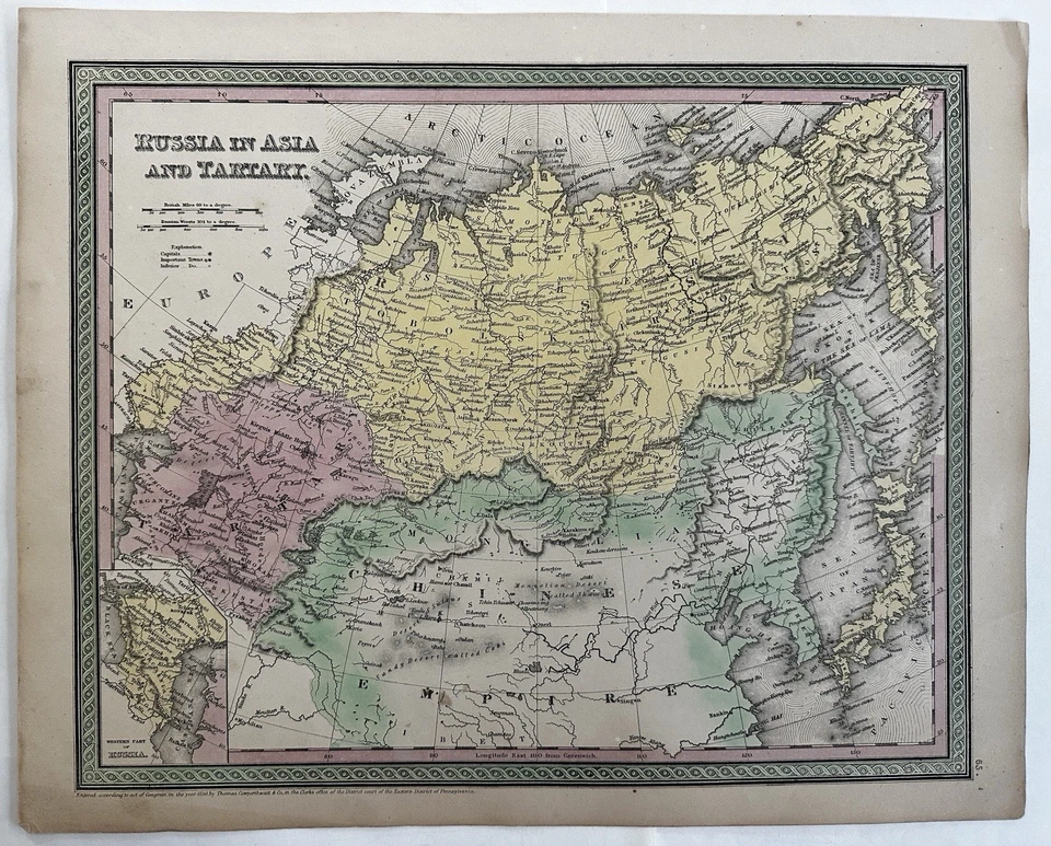 Rusia en Asia Tartaria Siberia norte de China 1850 mapa coloreado a mano Cowperthwait Foto 1 de 4