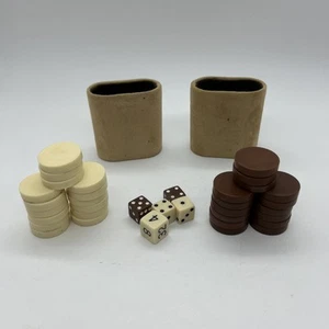 Complete Backgammon Pieces Chips And Dice Vintage Set (no Board) Chits Dice Cups - Picture 1 of 13