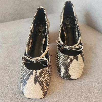 Vince Camuto pumps 9.5 grey snake leather Charley Mary Jane chunky heel new $110 - Image 1 of 4