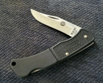 Bear MGC Usa Lockback Pocket Knife MAC TOOLS Advertising Logo Blade Black Grip - Image 1 of 4