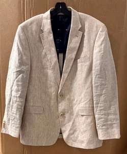 Tommy Hilfiger Linen Blazer 44 Beige Notch Lapel Single Breast - Picture 1 of 10