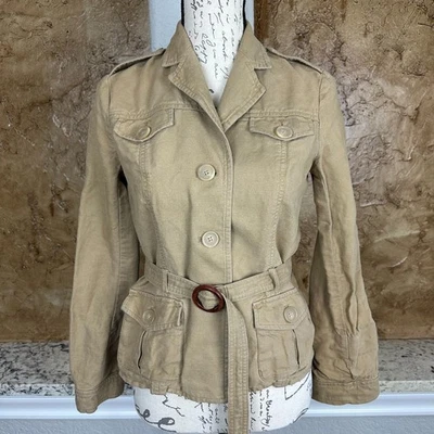 Chaqueta Banana Republic Para Mujer Pequeña Mezcla de Lino Botón Frontal Cinturón Utilidad Tostada Foto 1 de 4