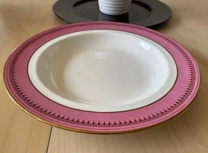 10-3/8 LARGE PORCELAIN SERVING BOWL PINK AND GOLD GEOMETRIC TRIM VINTAGE CHINA - Picture 1 of 7