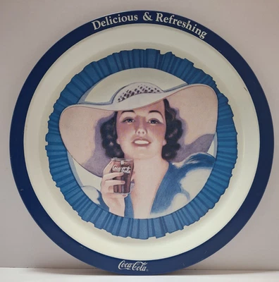 Vintage Coca Cola 1992 Round Tray Reproduction of the 1937 German Blue Lady - Image 1 of 4