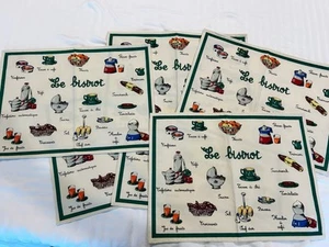 Table Place Mats 100% Cotton Set Of 6 French Bistro Food George A Castelbon - Picture 1 of 14