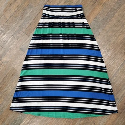 Merona A-Line Maxi Skirt Medium Ebony Green Black White Striped Pull On Casual - Image 1 of 4