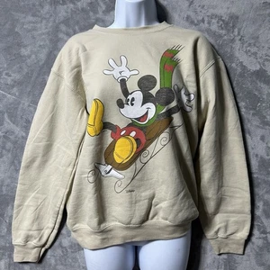 Disney Mickey Mouse Holiday Sweatshirt XS Beige Junk Food Tees - Picture 1 of 8