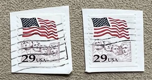 US 29 cent Flag Over Mt. Rushmore 2 Used PNC1 Stamps Plate #3, #7  PNC - Picture 1 of 1