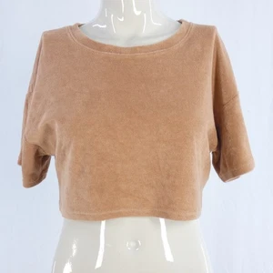 Asos Towelling Velouse T Shirt Crop beige Dropped Half Sleeve size UK 8 - Picture 1 of 13