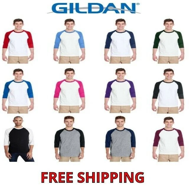 Gildan - Mens Gildan Heavy Cotton 3/4-Sleeve Raglan T-Shirt-G570 Medium White/Black