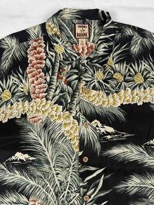 Tommy Bahama Shirt Mens Large Black Silk Hawaiian Floral Pineapple Button Up - Picture 1 of 17