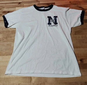 Vintage Champion US Naval Military Ringer T-shirt White Navy Fits Like A Large - Picture 1 of 4