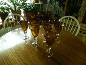 Eight (8) Artland Iris Amber/Gold Bubble Hand Crafted Water Goblets - Picture 1 of 7