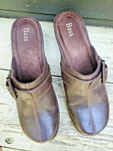 Damen Leder Clogs Bass Braun Pantoletten Pantoletten Schnalle Größe 8M Albany - Bild 1 von 12