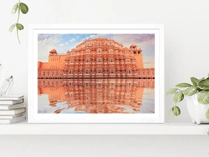 Hawa Mahal & Its Reflection Water Glass Framed Wall Art, Ready to Hang - Imagen 1 de 6