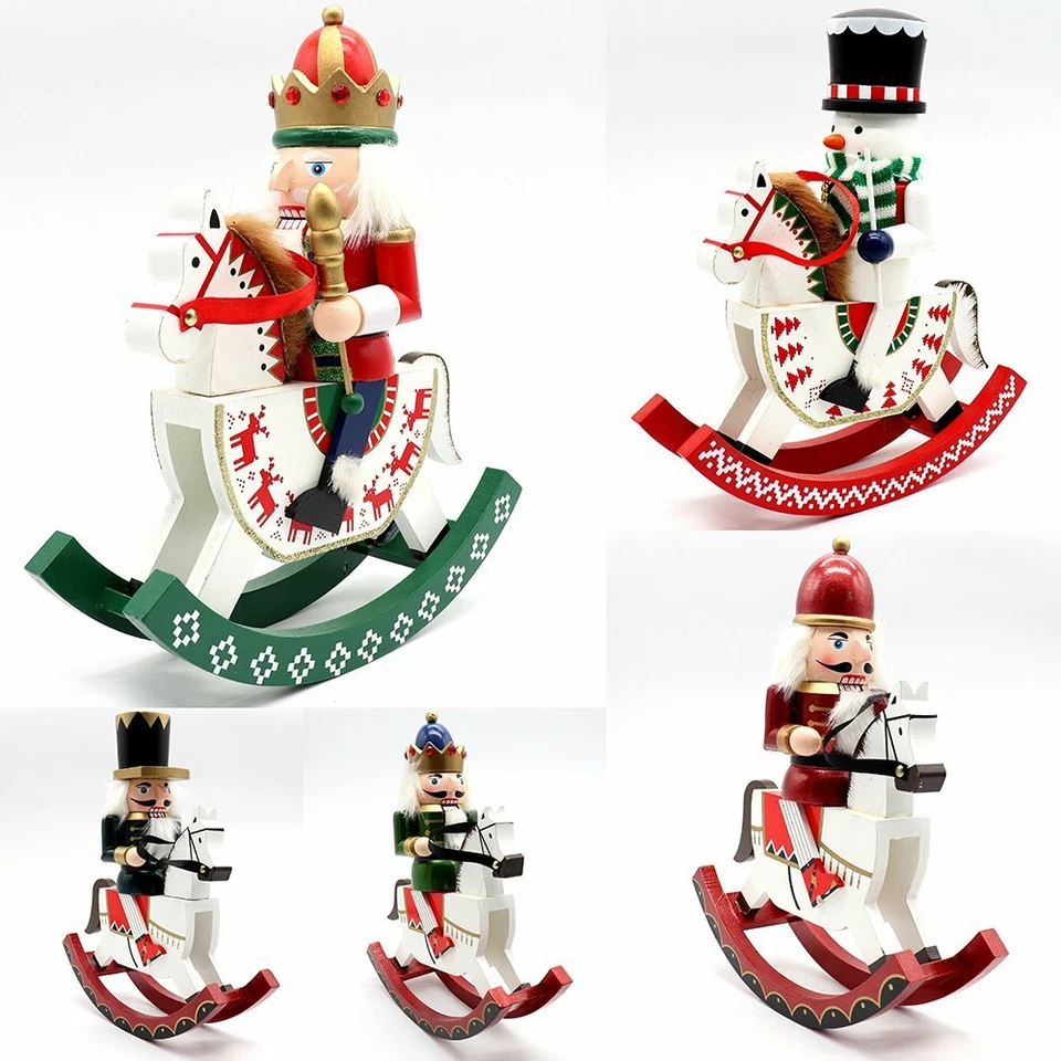 30cm 12" Christmas Wooden Nutcracker Soldier Puppet Rocking Horse Xmas Ornament - Image 1 of 1