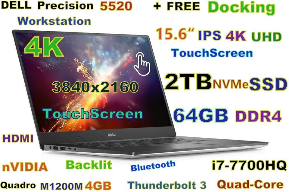   3D-Design DELL 5520 15.6" IPS 4K TouchScreen i7-Quad 2TB NVMe SSD 64GB + DOCK - Image 1 of 4