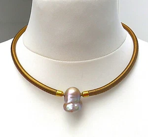 Perlen Wechselschließe Süßwasser Perle Unikat an Leder Halsreif handmade 5497 - Bild 1 von 16