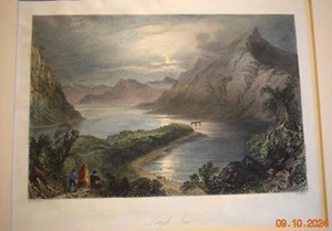 Antique 1842 Coloured Print Steel Engraving LOUGH INA Connemara Ireland Bartlett - Picture 1 of 2