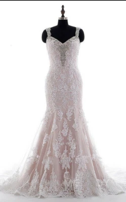 Vestidos de novia de sirena de lujo apliques de encaje cristal sin mangas sin espalda vestidos Foto 1 de 4