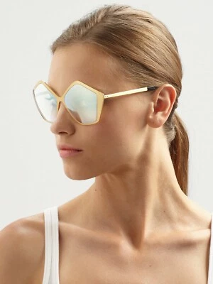 MIU MIU Pentagon Metal Havana Sunglasses Gold Oversized Brushed Frames Logo - Image 1 of 4