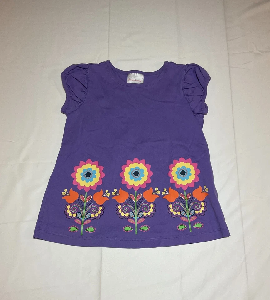 Camiseta Hanna Andersson Niñas Talla 5 110 Flor Manga Corta Rosa Púrpura Foto 1 de 1