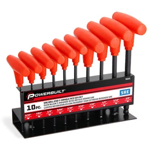 Powerbuilt 10 Pc. SAE T-Handle Hex Key Set W/Storage Rack, 3/32" to 3/8" -940201 - Picture 1 of 5