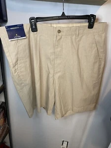 Pantalones cortos Stanford para hombre talla 38. Mezcla de algodón de lino frontal plano de ajuste regular. - Imagen 1 de 4