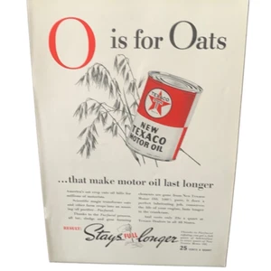 Vintage 1938 Texaco Motor Oil O is For Oats Ad Advertisement - Picture 1 of 4