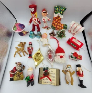 Lotto misto 40 addobbi albero di natale vintage tessuto resina plastica fatti a mano - Foto 1 di 11