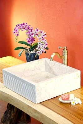 Natural Stone Washbasin Light Marble Square Basin Countertop Washbasin - Image 1 of 4