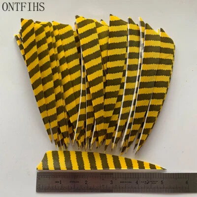 50PCS 5inch Striped Yellow Shield Vanes Fletches Feathers Fletching RW LW - Image 1 of 4