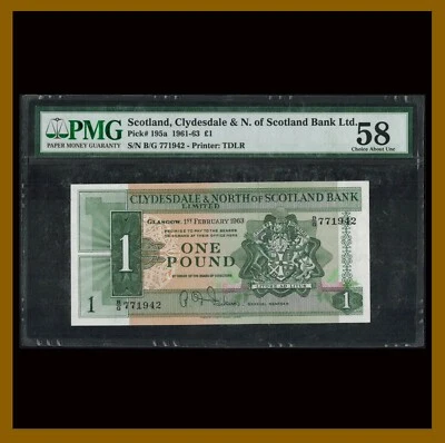 Scotland 1 Pound, 1961-1963 (1963) P-195a Clydesdale/ Scotland Bank AU PMG 58 - Image 1 of 2