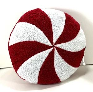 NUEVO Mainstays ALMOHADA MEDIANA DE FELPA MENTA redonda caramelo de Navidad ROJO blanco - Imagen 1 de 5