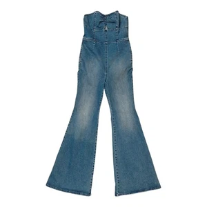 Free People Jumpsuit trägerlos blau Denim Größe 6 Damen Passform Muster selten - Bild 1 von 13
